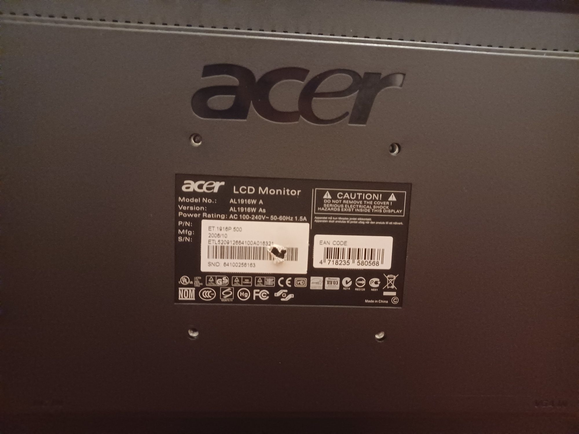 Monitor Acer para peças