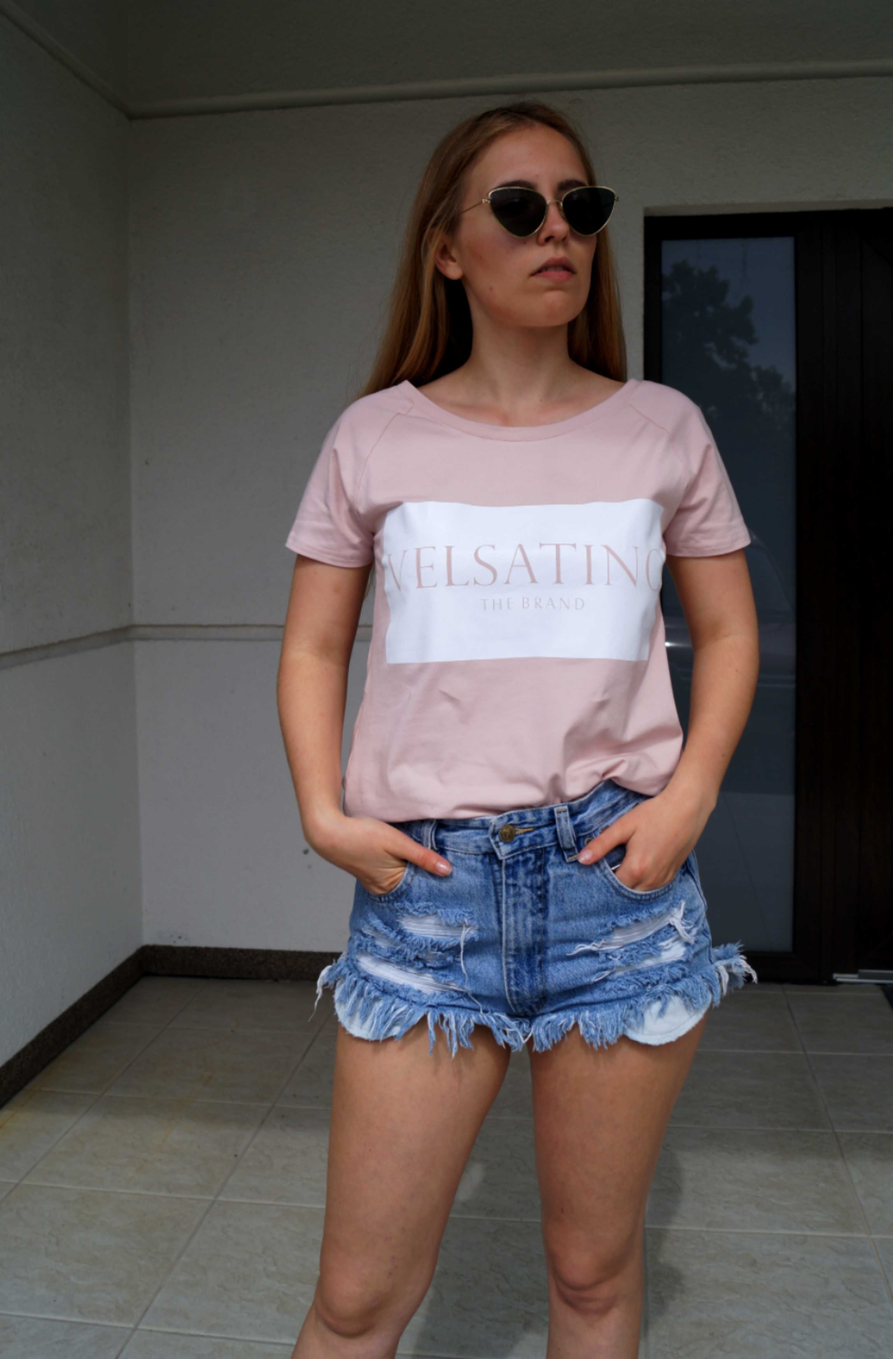 T-Shirt VELSATINO Różowy Basic S M