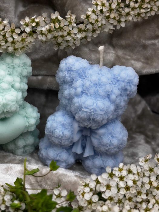 Zestaw pięknych świec świeczek dwa misie z kokardką i serduszkiem