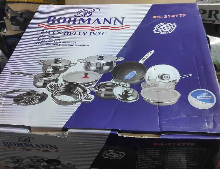 Komplet garnków beczułki solidne Bohmann 21el duży zestaw indukcja gaz