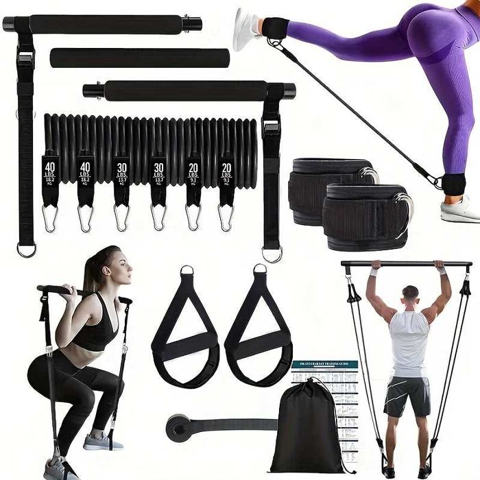 14 pçs bastão de Pilates com cinta de resistência, puxador multifuncio