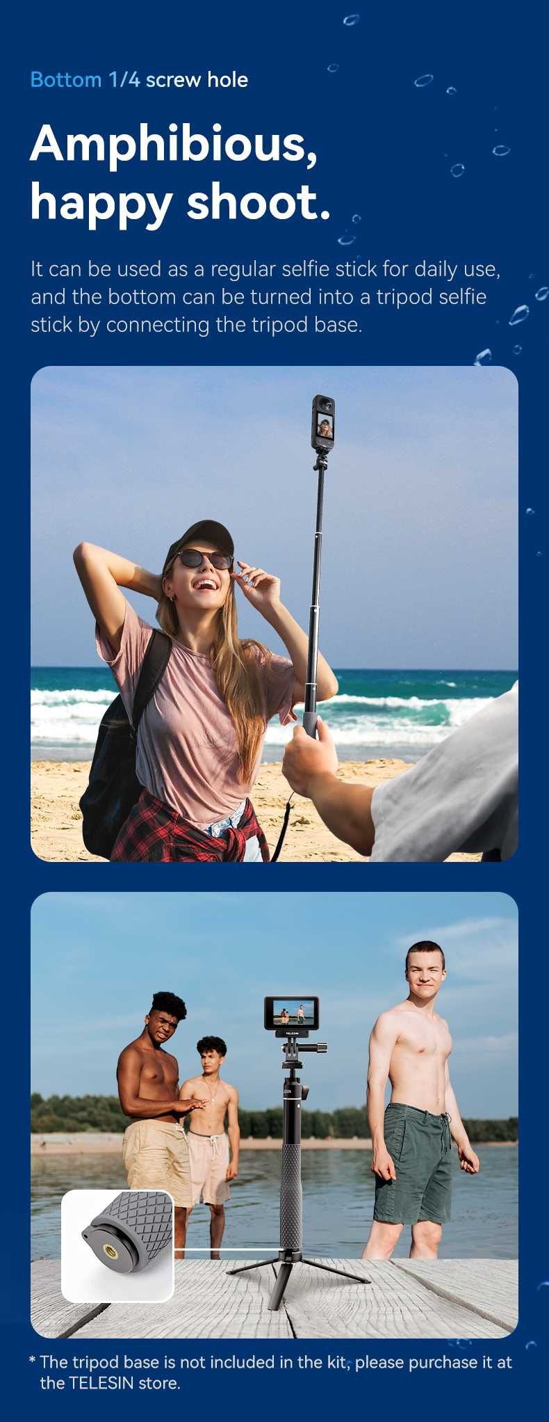 TELESIN wodoodporny kij do selfie do nurkowania GoPro DJI Insta360