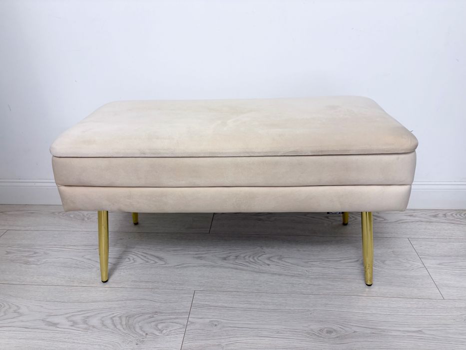 Pufa Siedzisko ławka ze schowkiem welurowe - beż Beliani