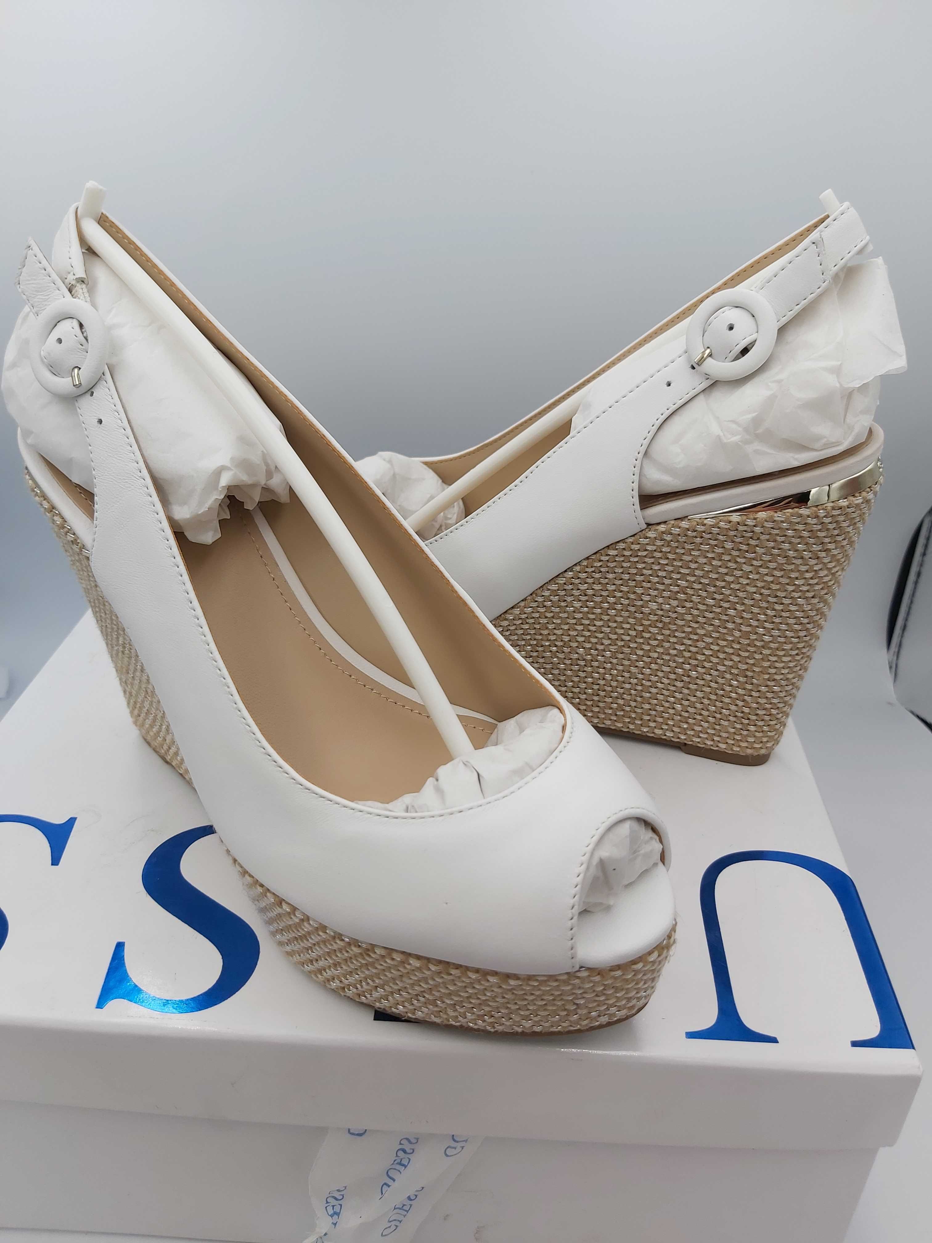 NOWE espadryle GUESS koturna białe sandały rozmiar 38