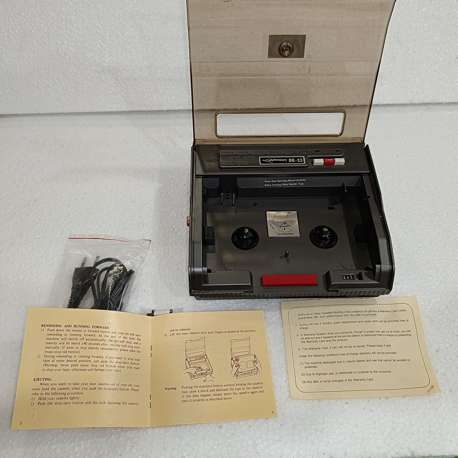 Rebobinador Cassetes VHS Johnson OK-33 Bi-Direcional Cleaner