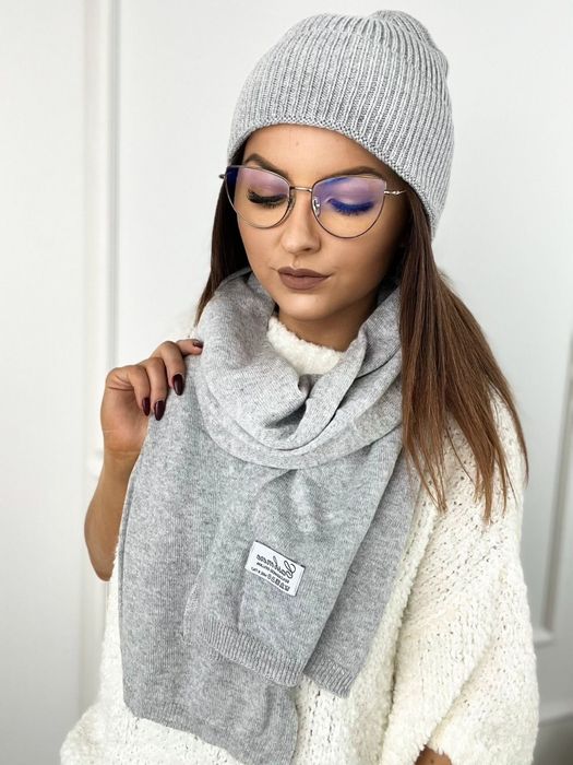 Jasny szary komplet czapka i szalik Cashmere
