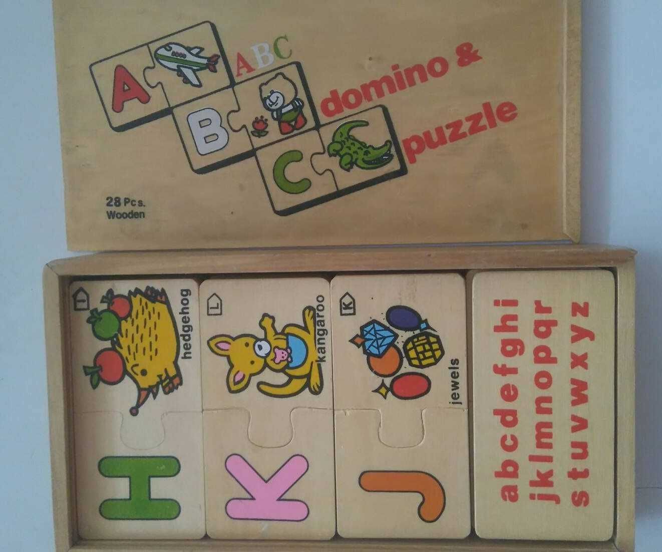 Gra drewniane domino i puzzle do nauki angielskiego 28 części