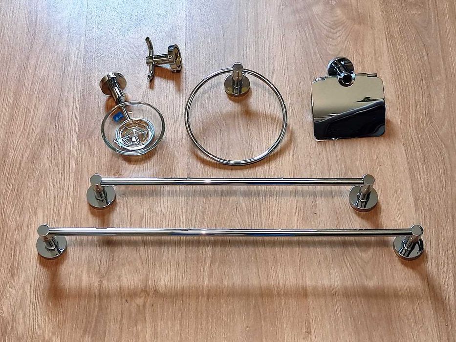 Kit cromado casa de banho 7 peças toalheiros