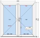 drzwi zewnętrzne PCV, dwuskrzydłowe, 2000x2000mm, niski próg alu
