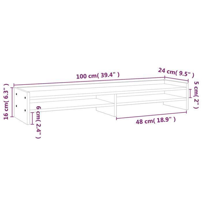 Vidaxl Podstawka Na Monitor, Szara, 100X24X16 Cm, Lite Drewno Sosnowe