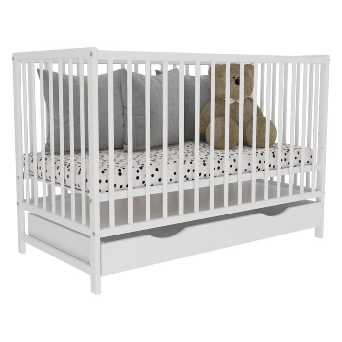 Drewniane łóżeczko / tapczan z szufladą białe 120x60cm