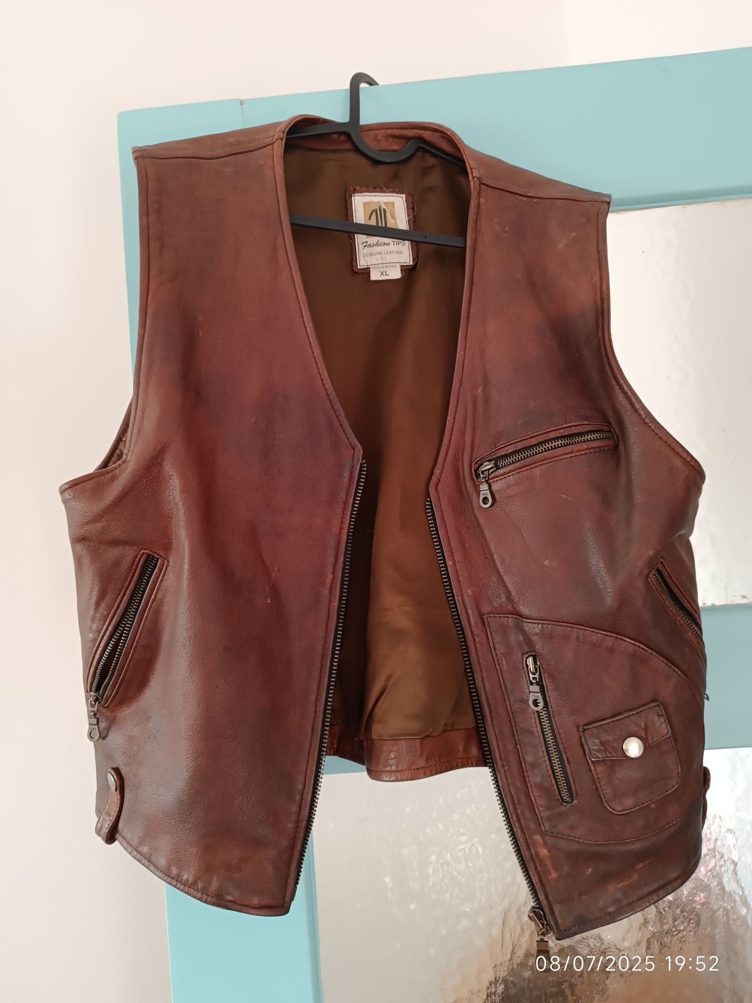 Colete biker  castanha vintage - XL