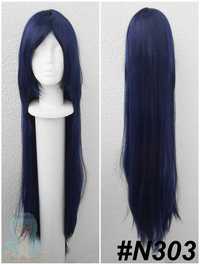 Długa 100cm metrowa niebieska ciemna peruka cosplay wig
