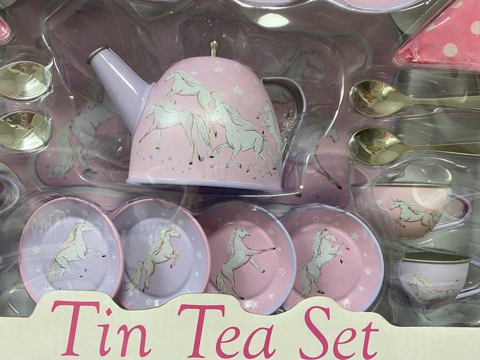 tin tea set champion duży zestaw do herbaty zabawkowy róż konie metal