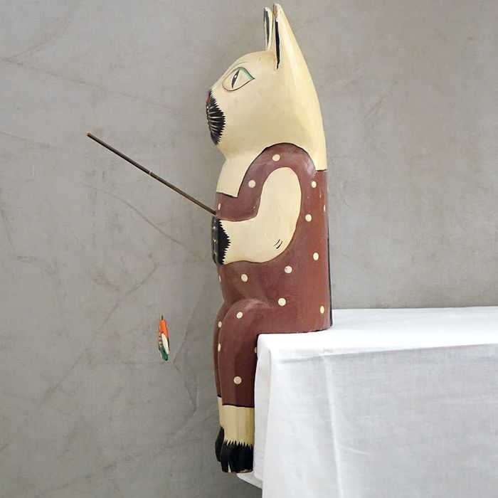 Кот рыболов винтажная деревянная фигурка декор игрушка хендмейд винтаж