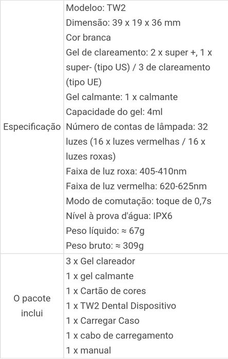 Kit de Branqueamento Dentário com gel UALAN ul-tw2 IPX6