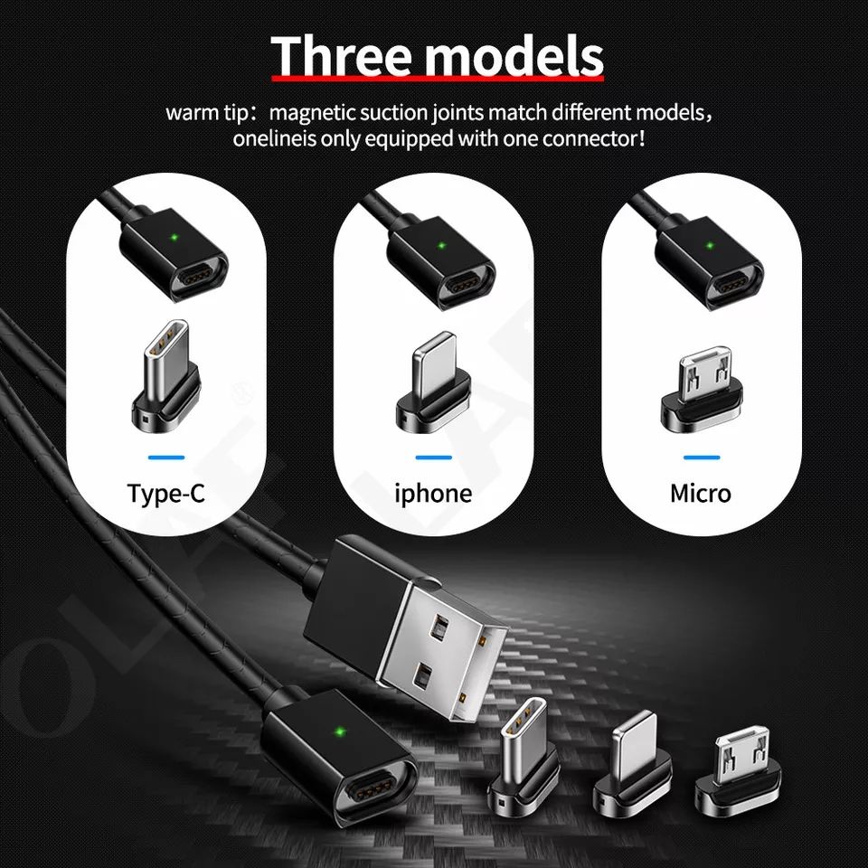 Магнитный кабель с быстрой зарядкой QC 3.0 lightning micro-usb type с