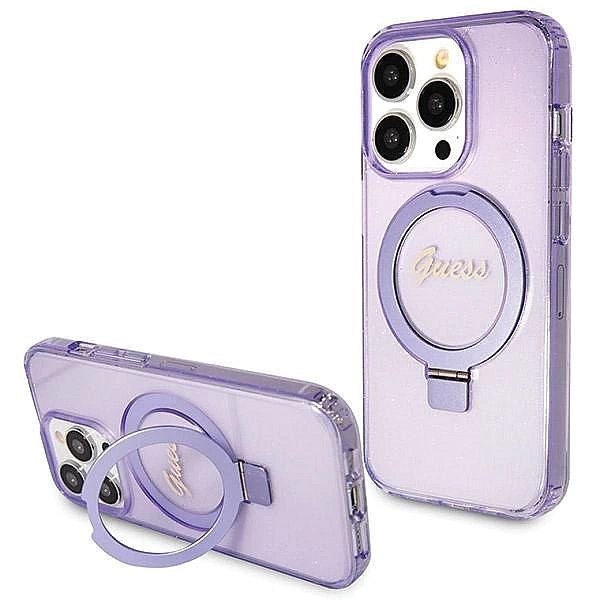 Etui Guess Ring Stand Script Glitter MagSafe na iPhone 14 Pro Max - fi