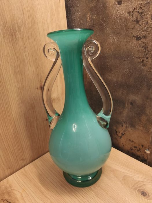 Wazon szklany Jerzy Słuczan zielony prl Tarnowiec