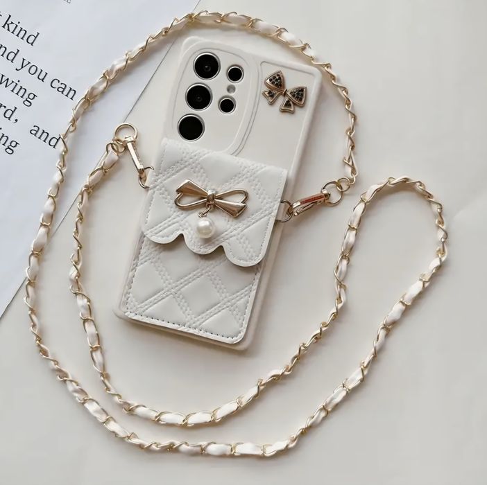 Nowe kremowe beżowe etui torebka na telefon s21 5g case kabura łańcuch
