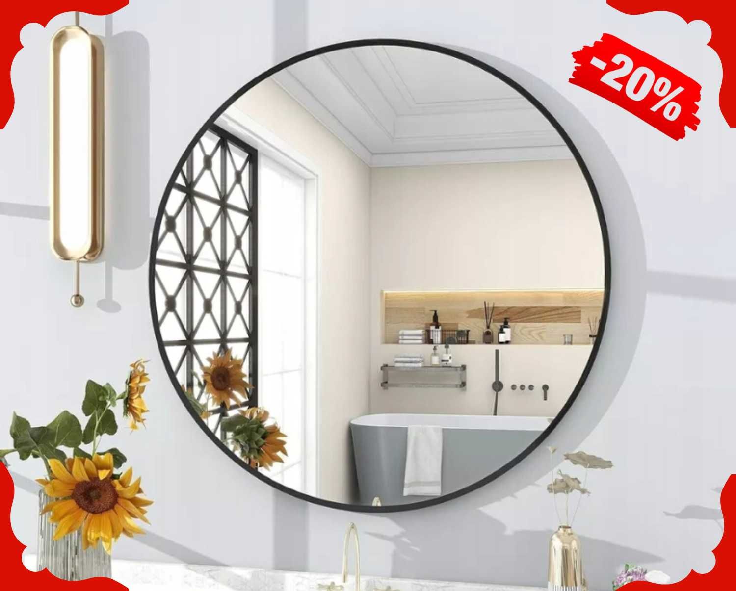 Nowoczesne LUSTRO OKRĄGŁE 60cm Loft Czarne Wiszące Metalowe (-20%)
