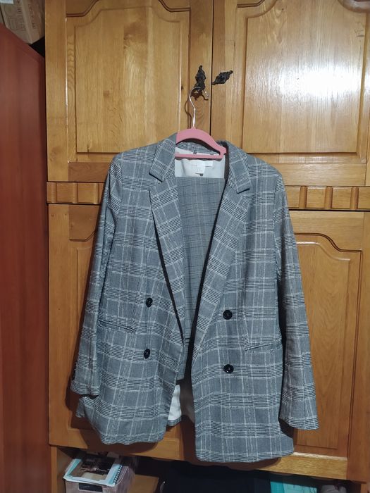 Garnitur damski krata spodnie S marynarka + cygaretki h&m 36