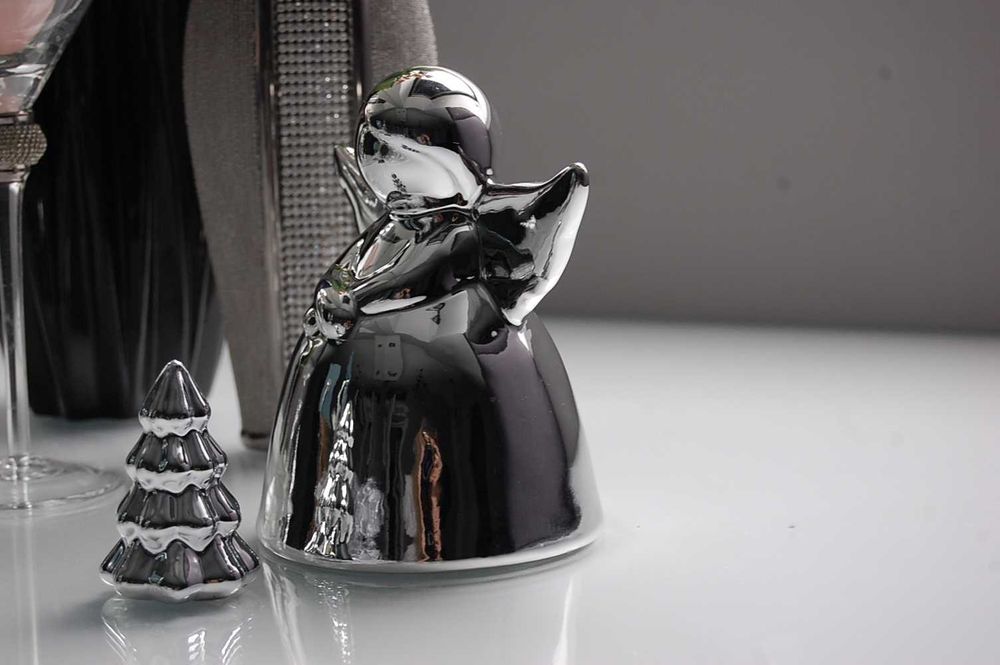 Śliczny lustrzany srebrny Anioł + choinka nowe