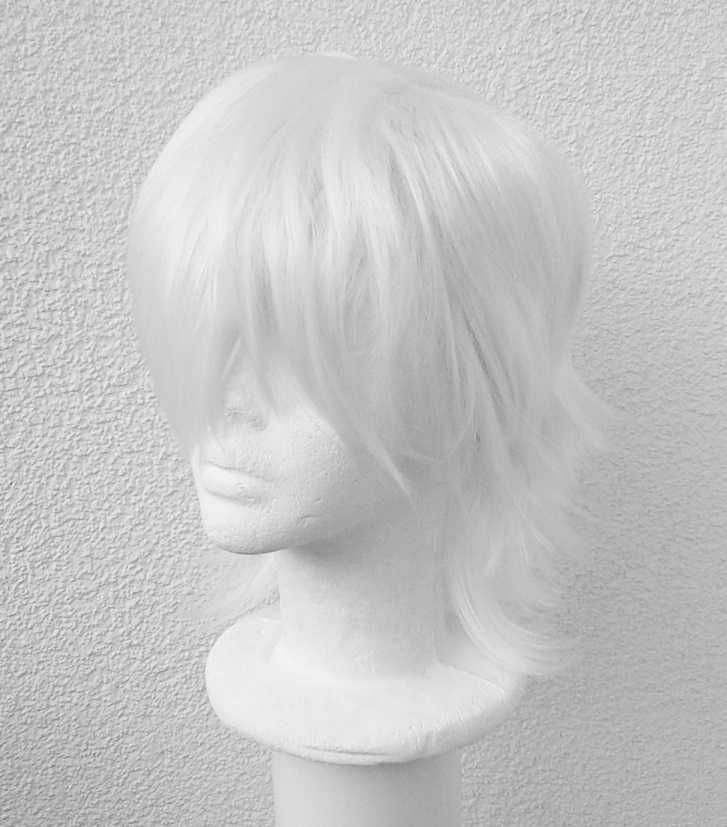 Krótka biała peruka z grzywką męska cosplay wig biały krótki męski