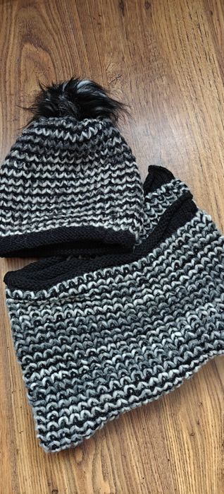 Czapka i komin szalik wełna wool komplet