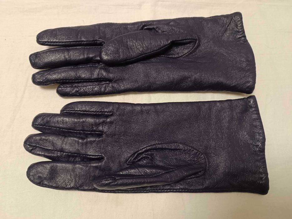 Rękawiczki damskie ze skóry - lekko ocieplane jak nowe - fiolet - XL.