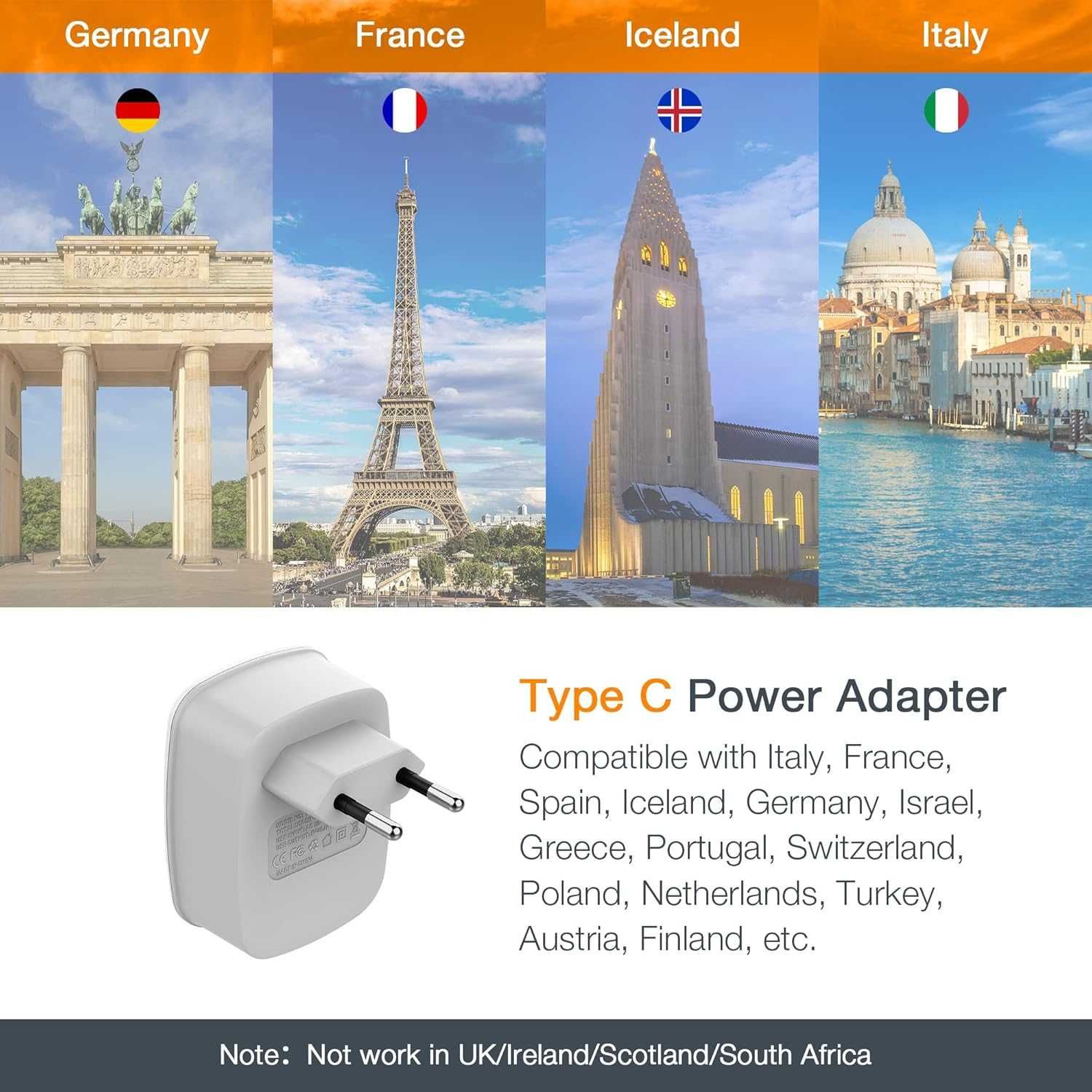 Podróżny adapter z 2 portami USB i gniazdkiem typu C TS-AP2U-EU TESSAN