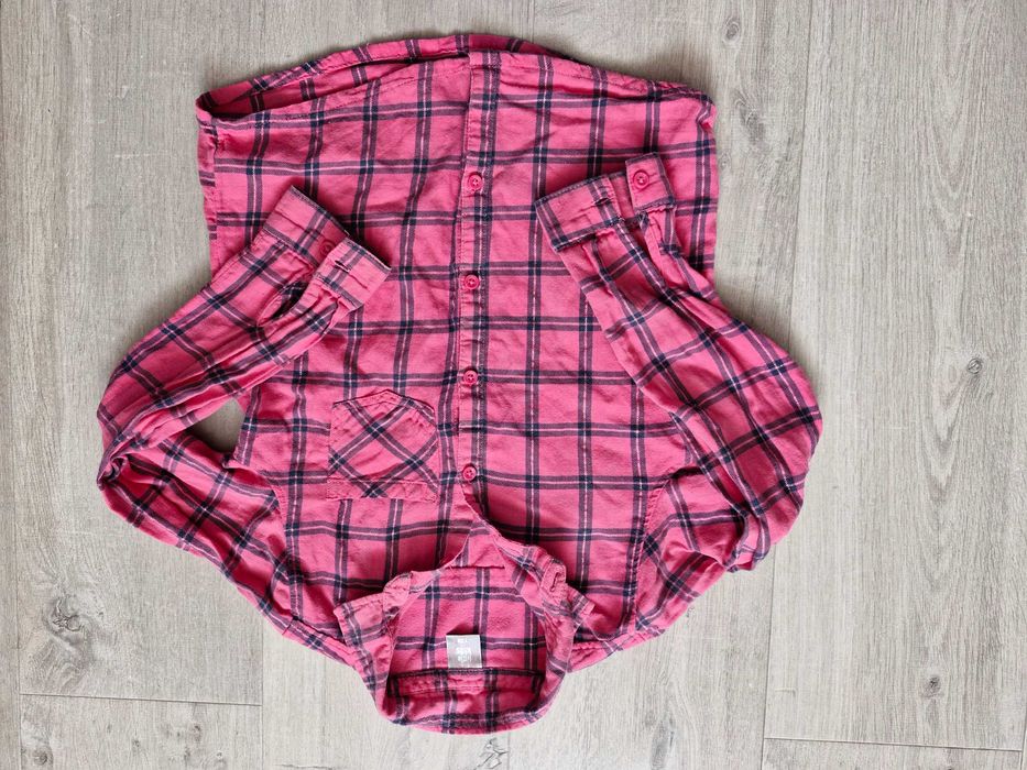 3x koszula długi rękaw elegancka biała kratka na guziki 122-128 zestaw