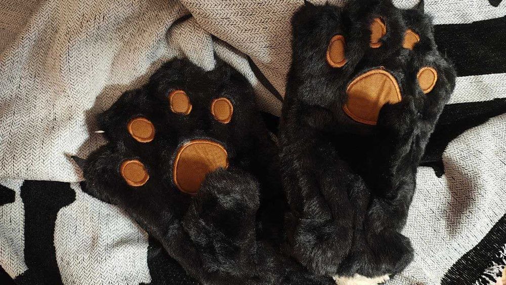 Рукавички котячі лапки сірі теплі зимові. Кошачьи лапки XL