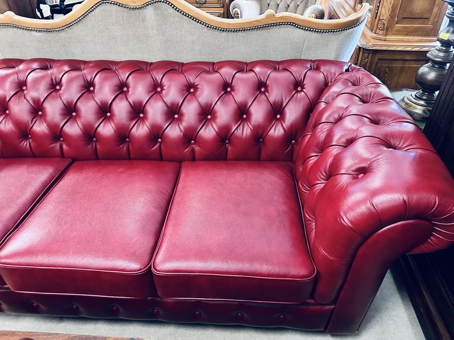 JAK NOWA !! 3 osobowa sofa chesterfield - SKÓRA NATURALNA wiśnia :)