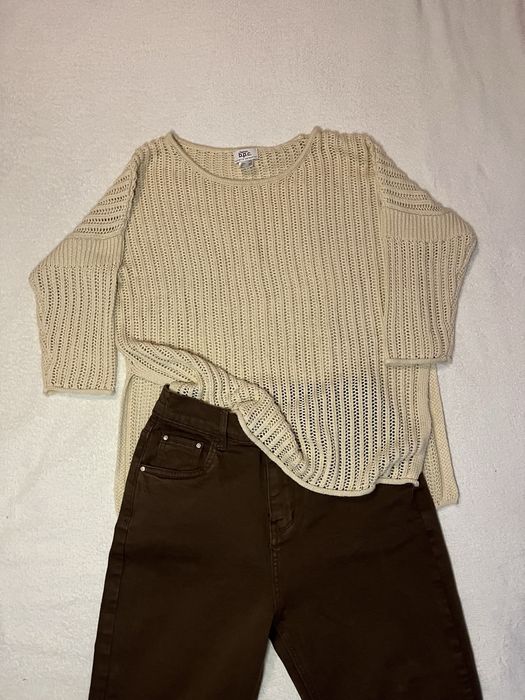 Sweter Fashione b.p.c – beżowy, oversize, 3/4 rękaw