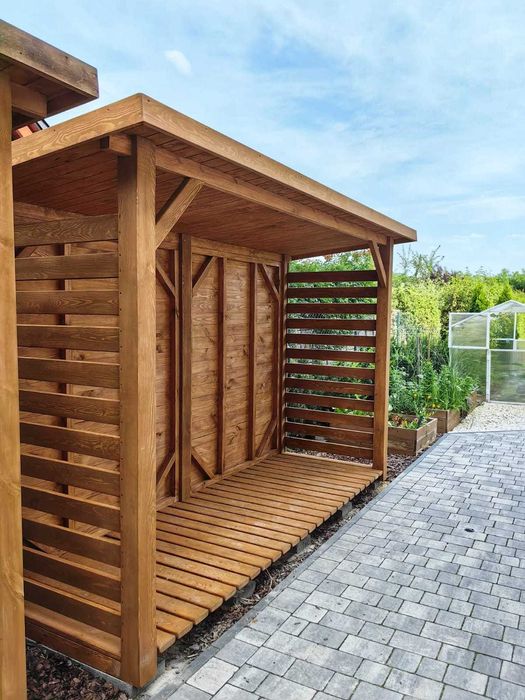 Drewutnia drewniana 3x1,1m z dachem prostym, solidna wiata na drewno