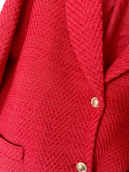 Marynarka tweedowa zara czerwona zlote guziki S oversize