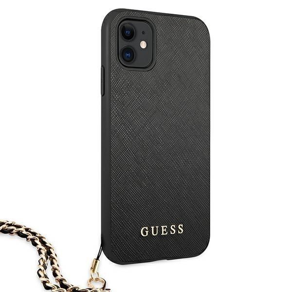 Etui Guess Saffiano Chain dla iPhone 11 / XR, Czarny z łańcuszkiem