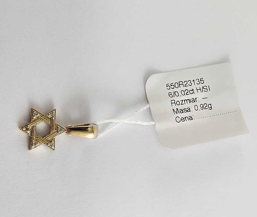 Złota zawieszka - Gwiazda Dawida z 6 brylantami próby 3