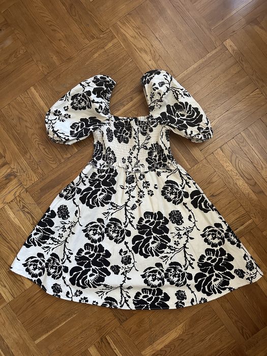 Літня сукня сарафан рукава буфи ліхтарики міні коротка з квітами