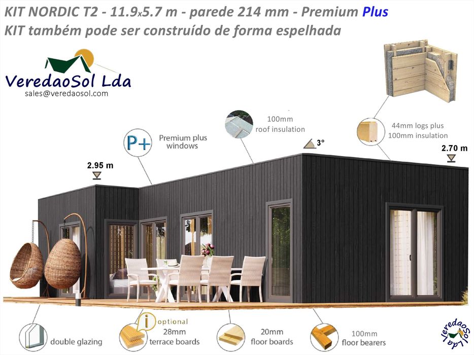 Casa Madeira NORDIC T2 50m² 214mm Segunda parede e isolamento telhado