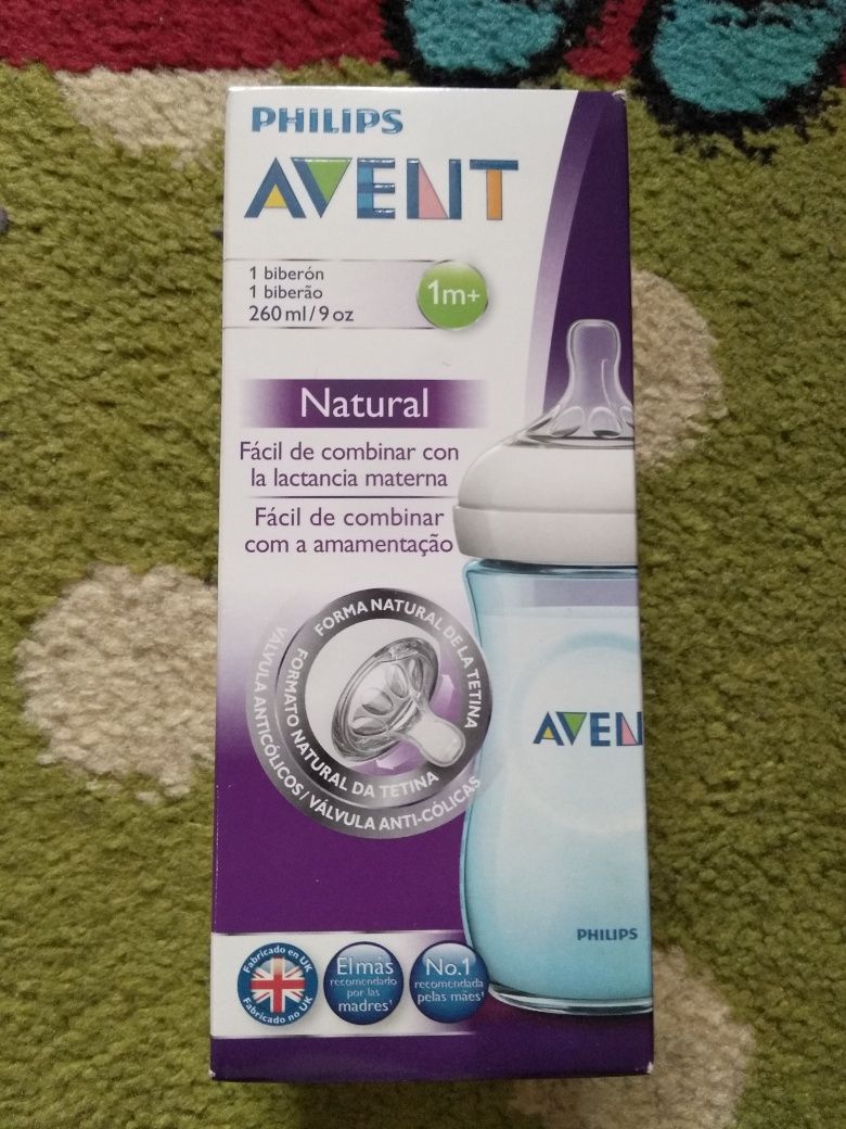 NOWA ZESTAW butelka Philips Avent natural blue niebieska 260ml + 125ml