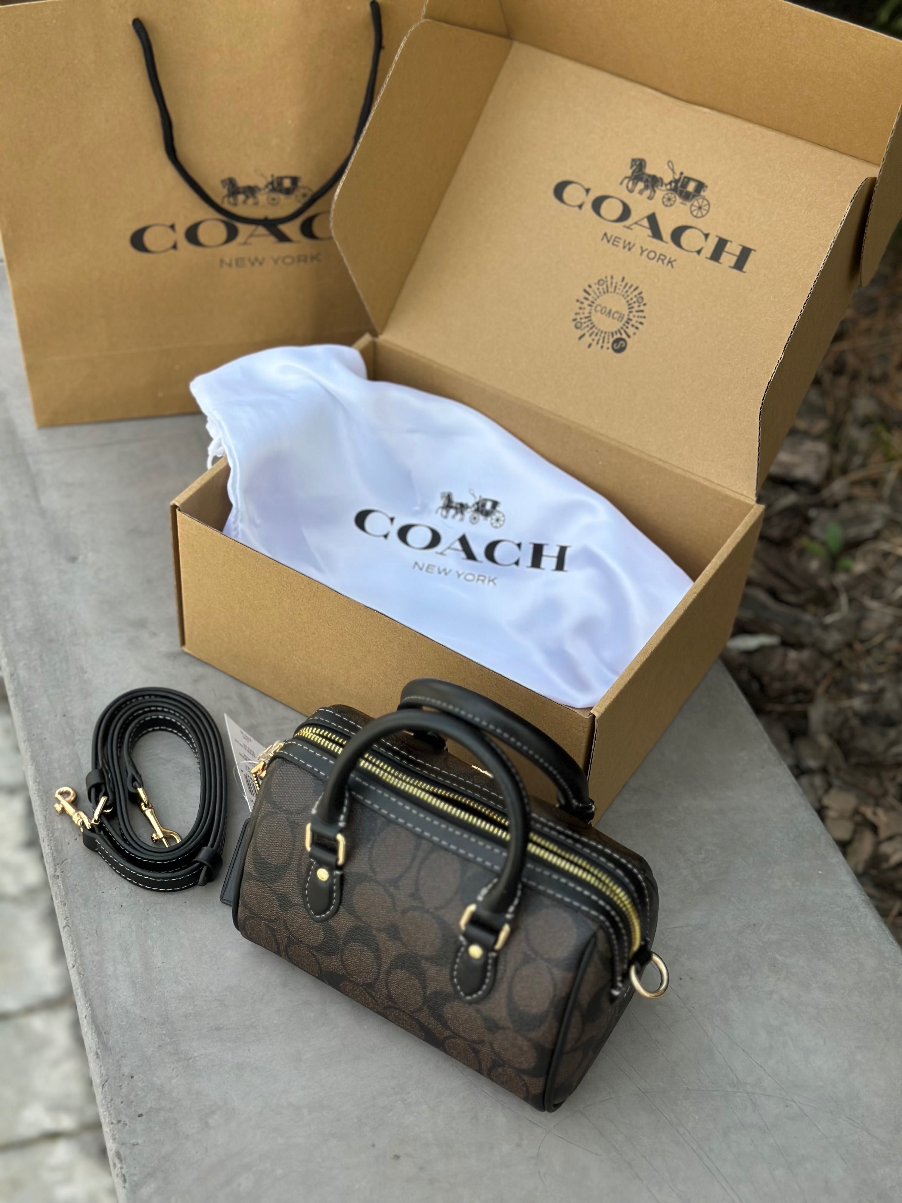 Сумка Coach Rowan Brown жіноча шкіряна коричнева сумка коач рован