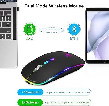 bezprzewodowa ładowalna mysz optyczna usb z adapterem typu c vv