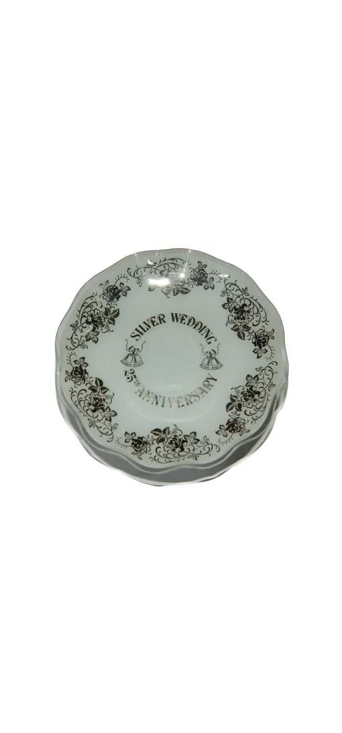 Srebrne gody jubileuszowy szklany talerz średnica 25 cm