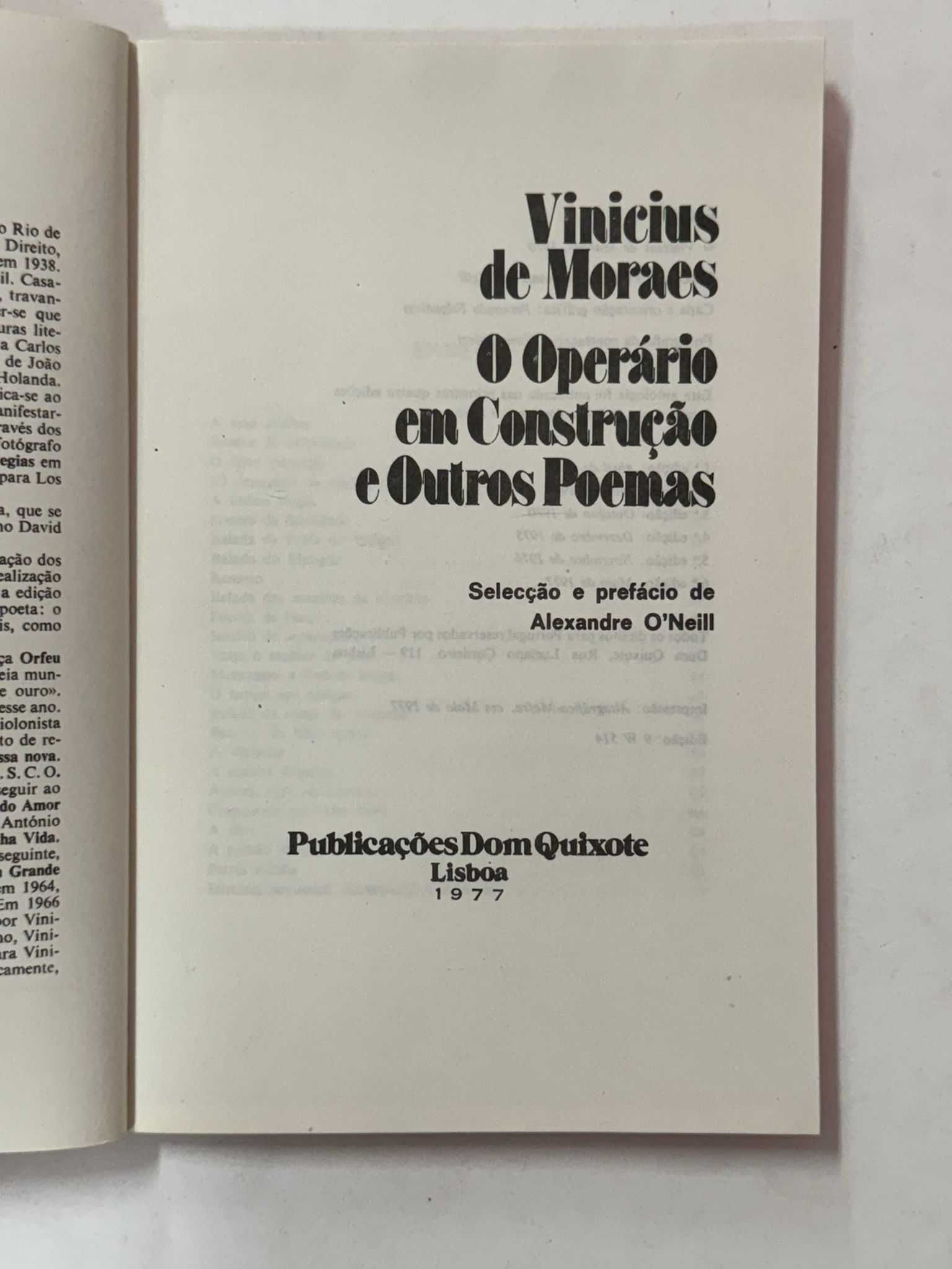 O Operário em Construção e Outros Poemas - Vinicius de Moraes