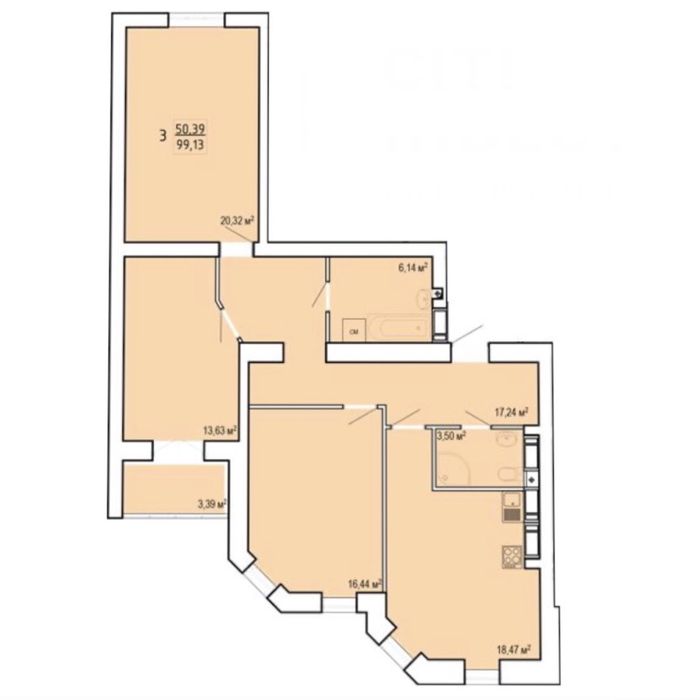 3 к. квартира 100м2 Под чистовую отделку ЖК СОКОЛЬНИКИ Новострой Центр