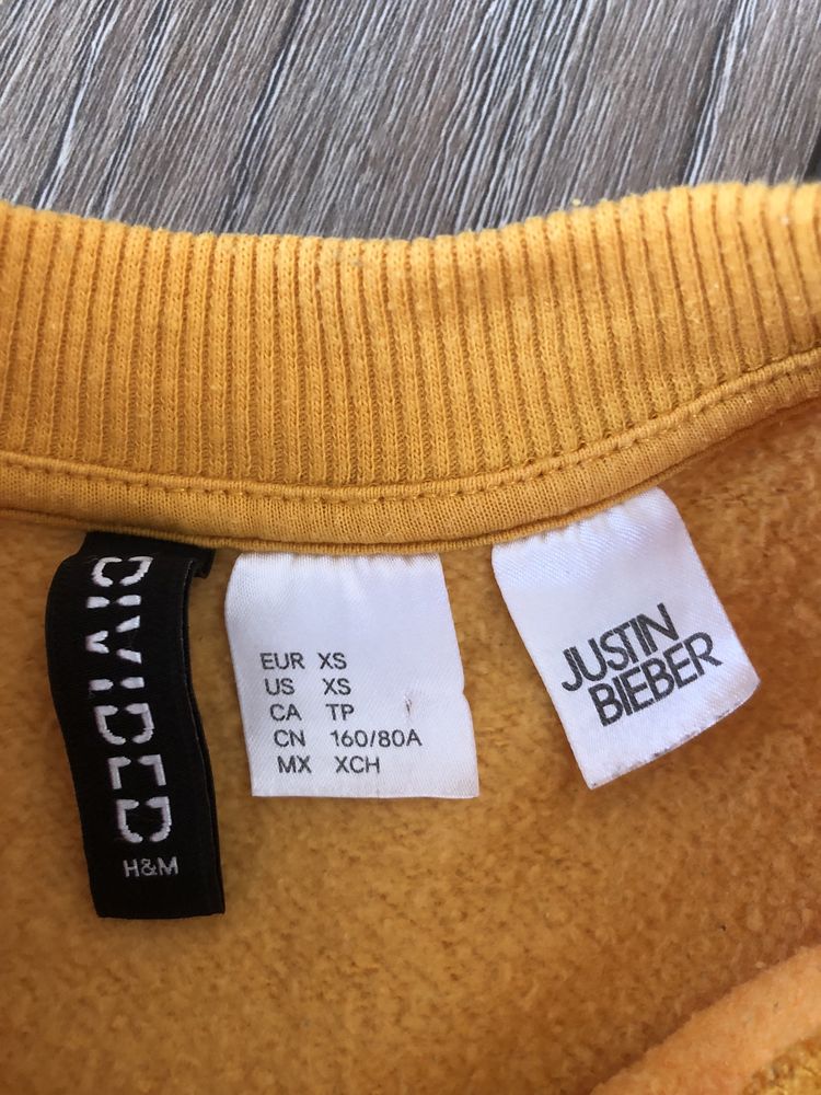 Żółta młodzieżowa bluza z napisami H&M Xs 34 #justinbieber