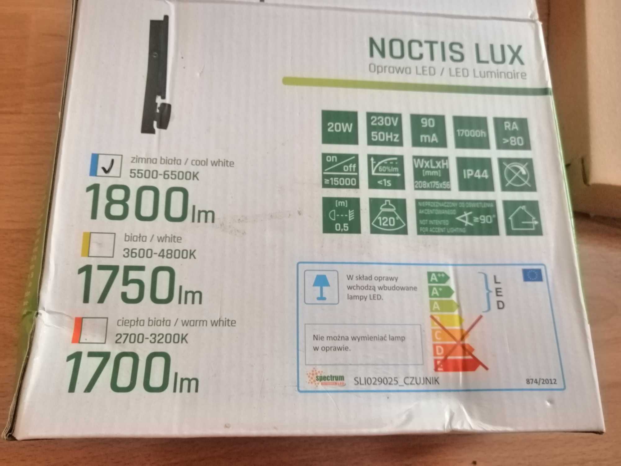 NOWA lampa NOCTIS Lux LED 20W czarna z czujnikiem ruchu
