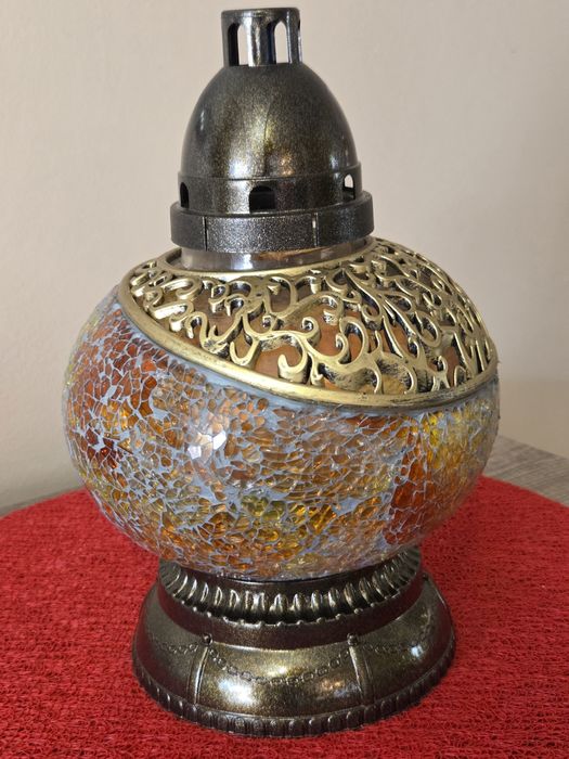 Znicz witrazowy szklany ciezki mała waza